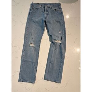Levi's 501 Mens Light Wash Button Fly Distressed Denim Jeans
